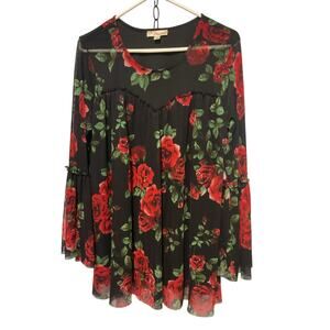 NEW Misca 2X Elegant Blouse Semi Sheer Sleeves